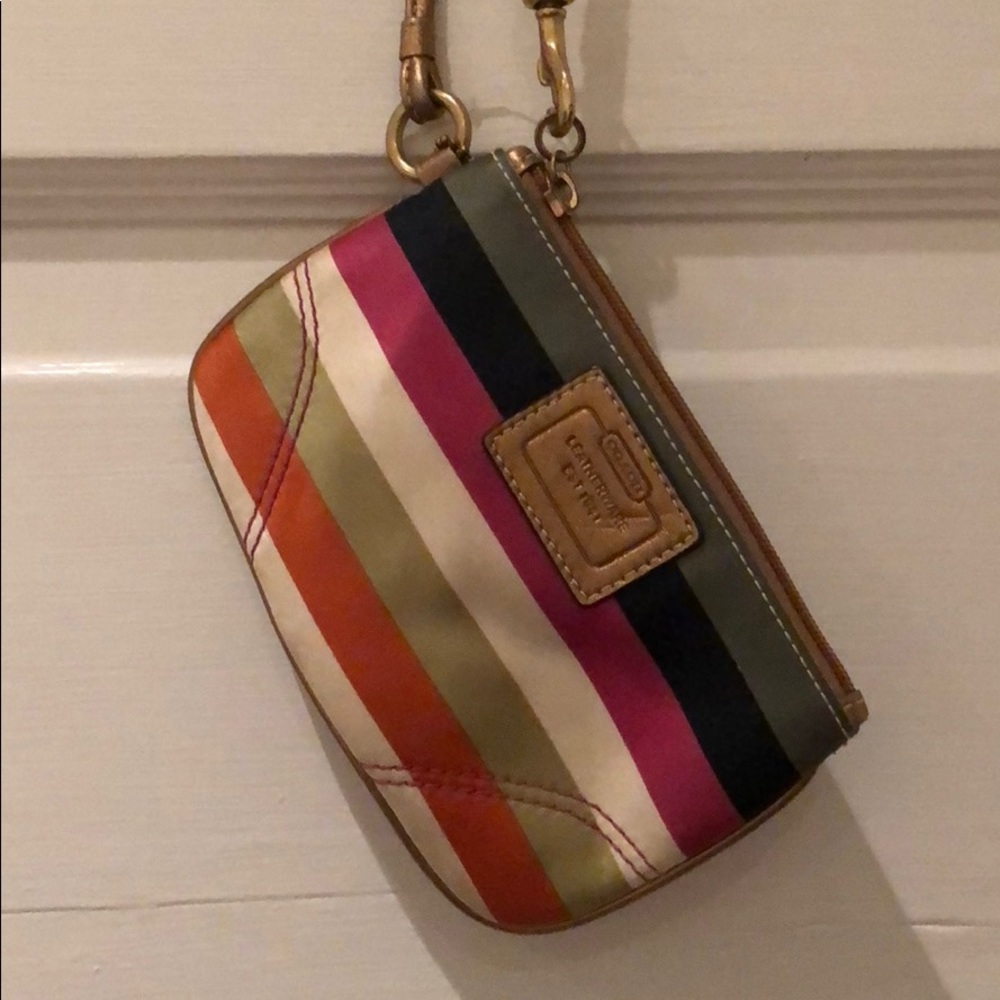 Coach striped wristlet